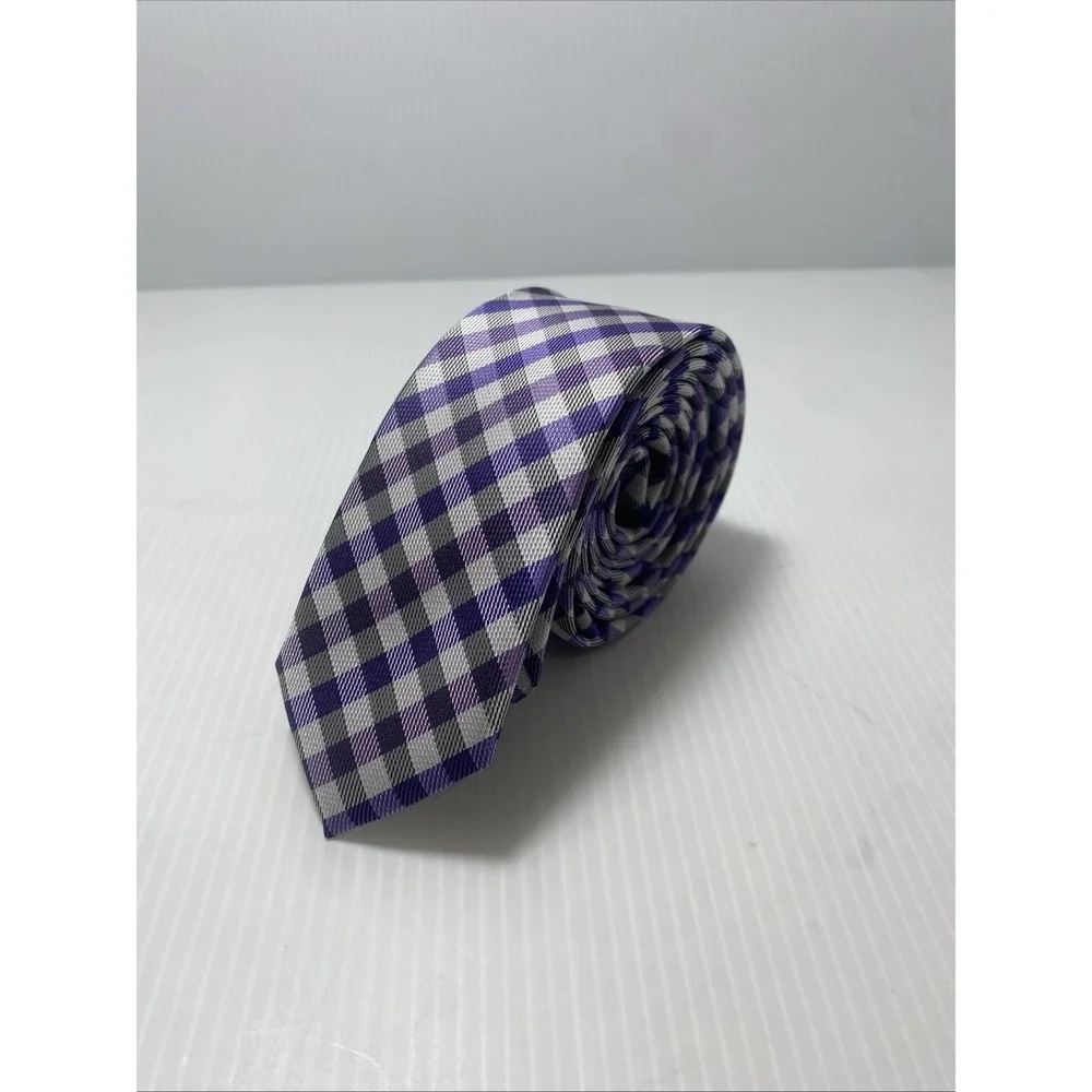 DBerite Men's Formal Morden Fashion Skinny Tie Purple Striped Plaid‎ HandmadeT55